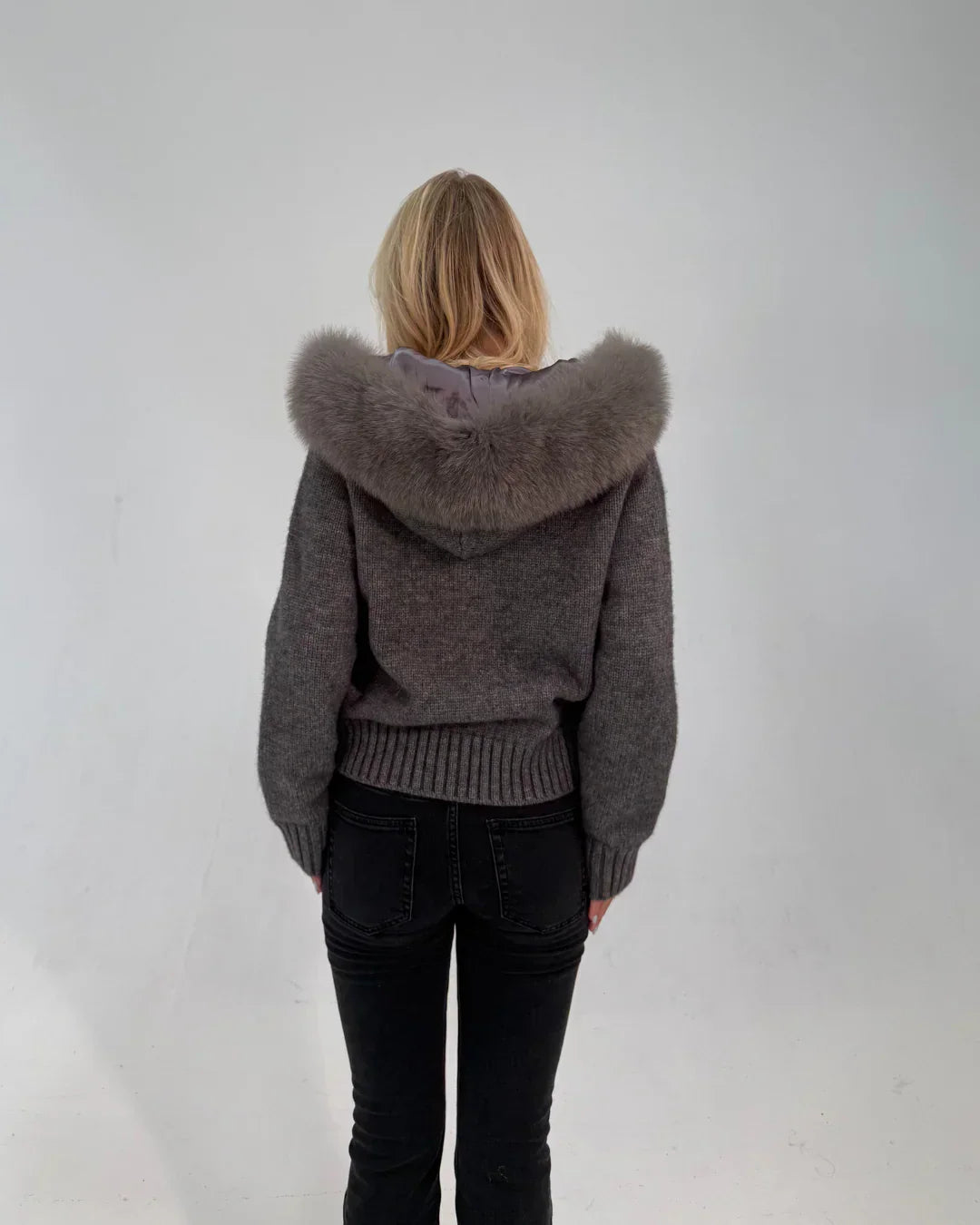 FUR ZIP JACKET GREY