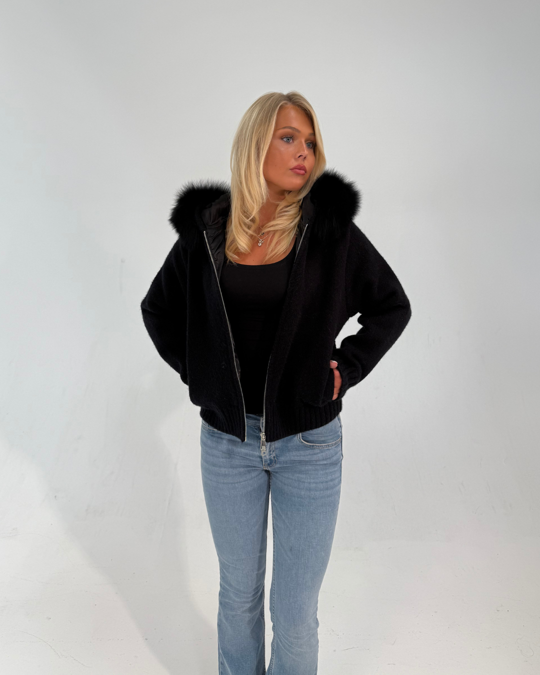 Fur Jacket Satin - Black