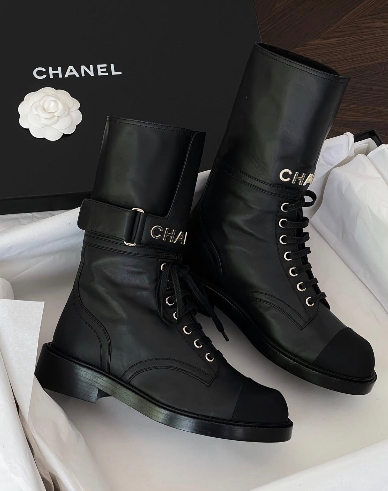 CC LACE UP BIKER BOOTS