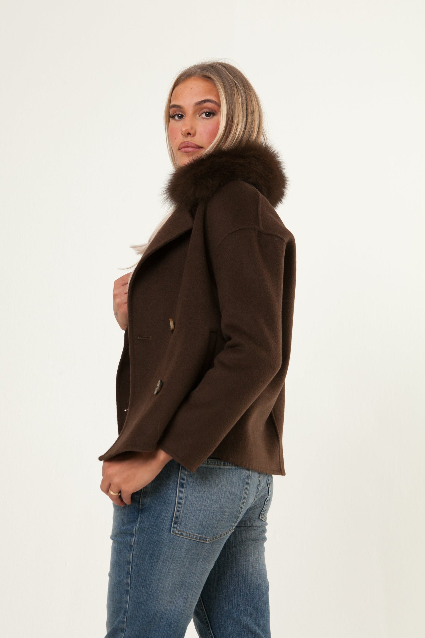 Double Button Cashmere Coat - Brown