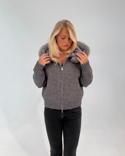 Fur Jacket Satin - Gray