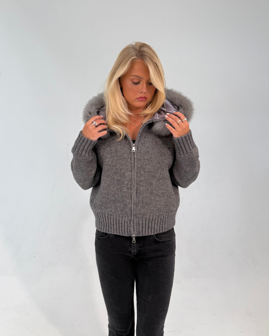 Fur Jacket Satin - Gray