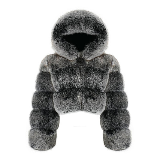 CROPPED MINI HOODED COAT SMOKE