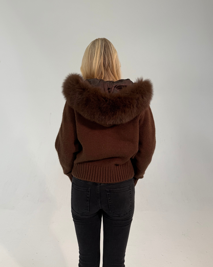Fur Jacket Satin - Dark Brown