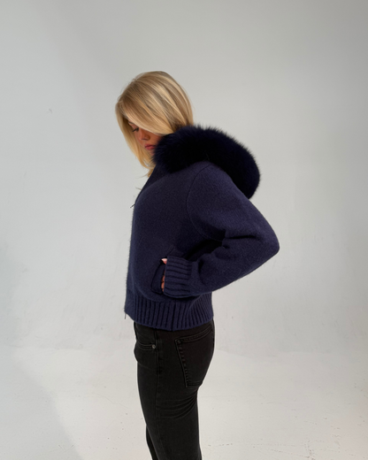 Fur Jacket Satin - Navy Blue