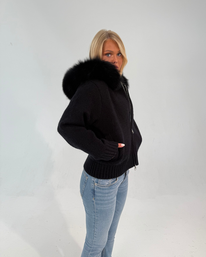 Fur Jacket Satin - Black