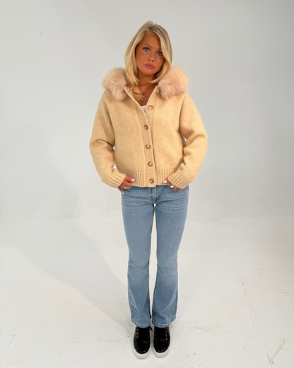 Button Up Fur Jacket - Beige