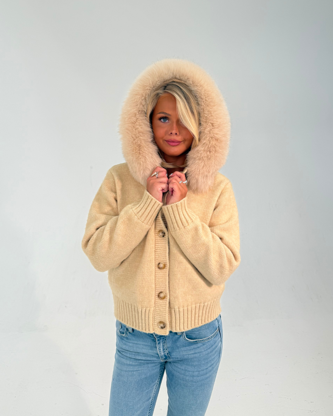 Button Up Fur Jacket - Beige