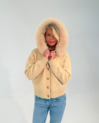 Button Up Fur Jacket - Beige