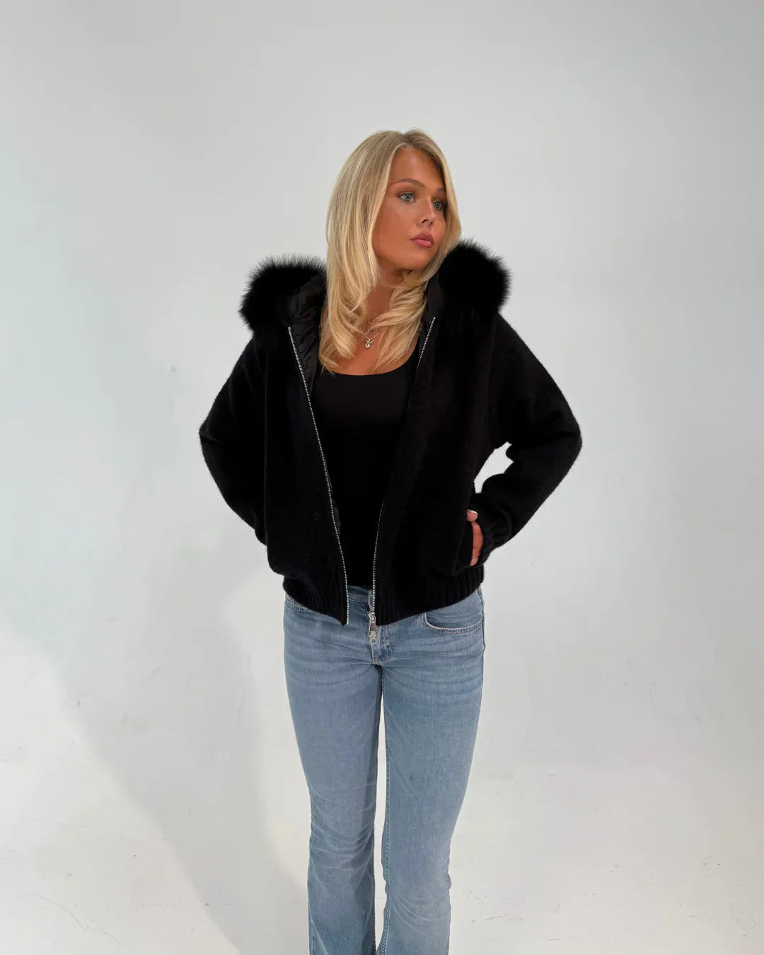 FUR ZIP JACKET BLACK