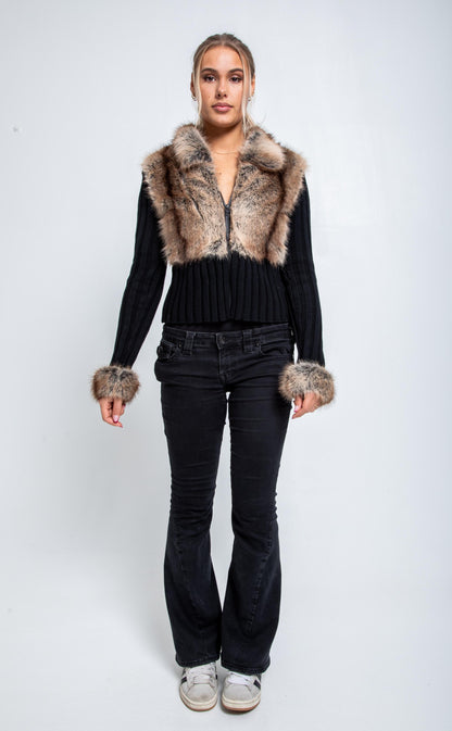 Ivory Fur Cardigan - Black