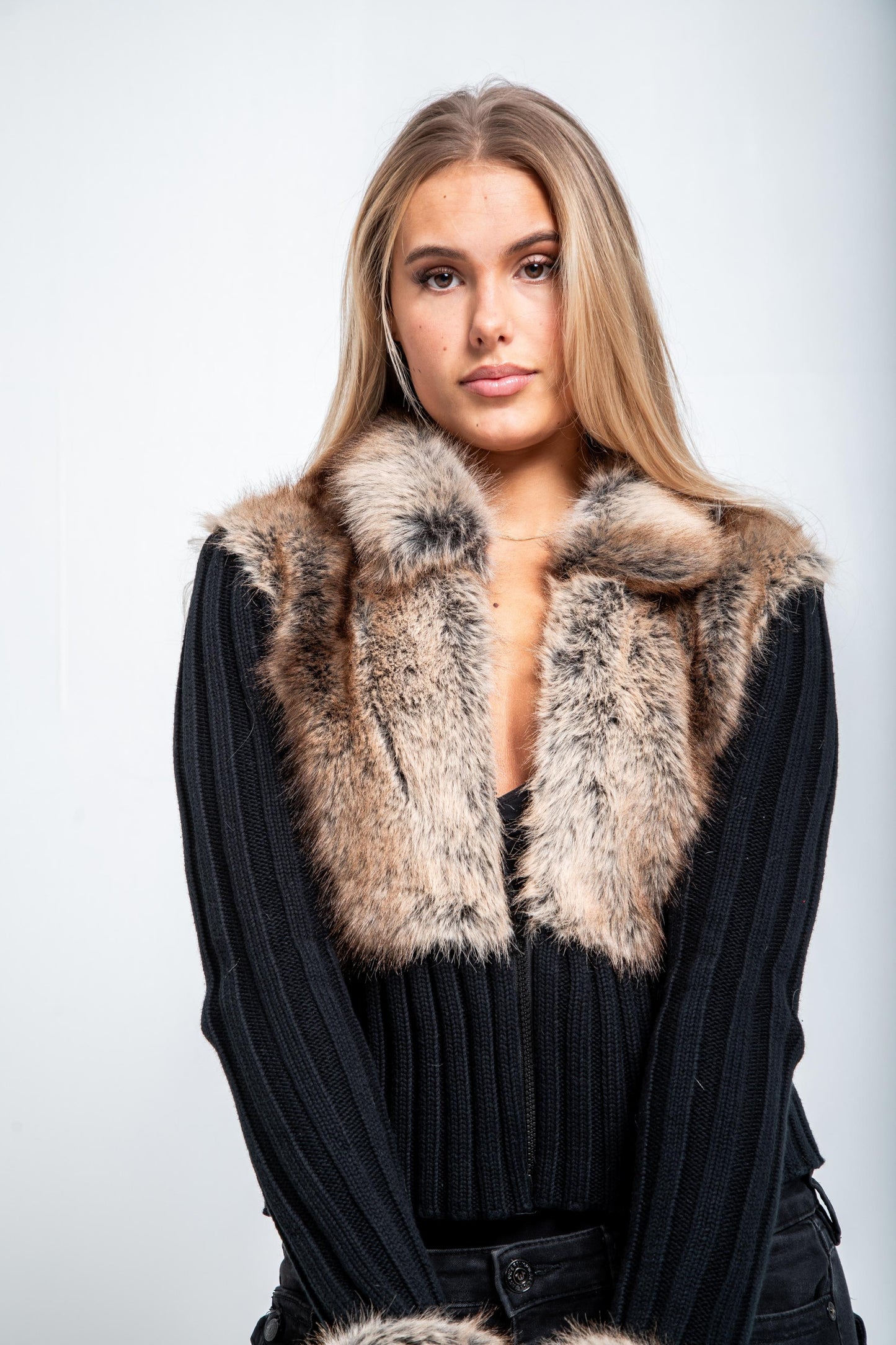 Ivory Fur Cardigan - Black