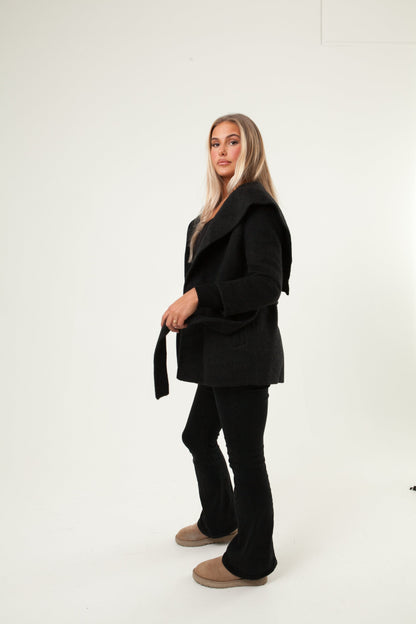 Shawl Collar Cashmere Coat - Black
