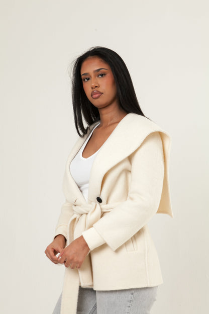 Shawl Collar Cashmere Coat - White